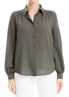 MAX STUDIO Textured Grid Long Sleeve Button-Up Shirt in Army at Nordstrom Rack