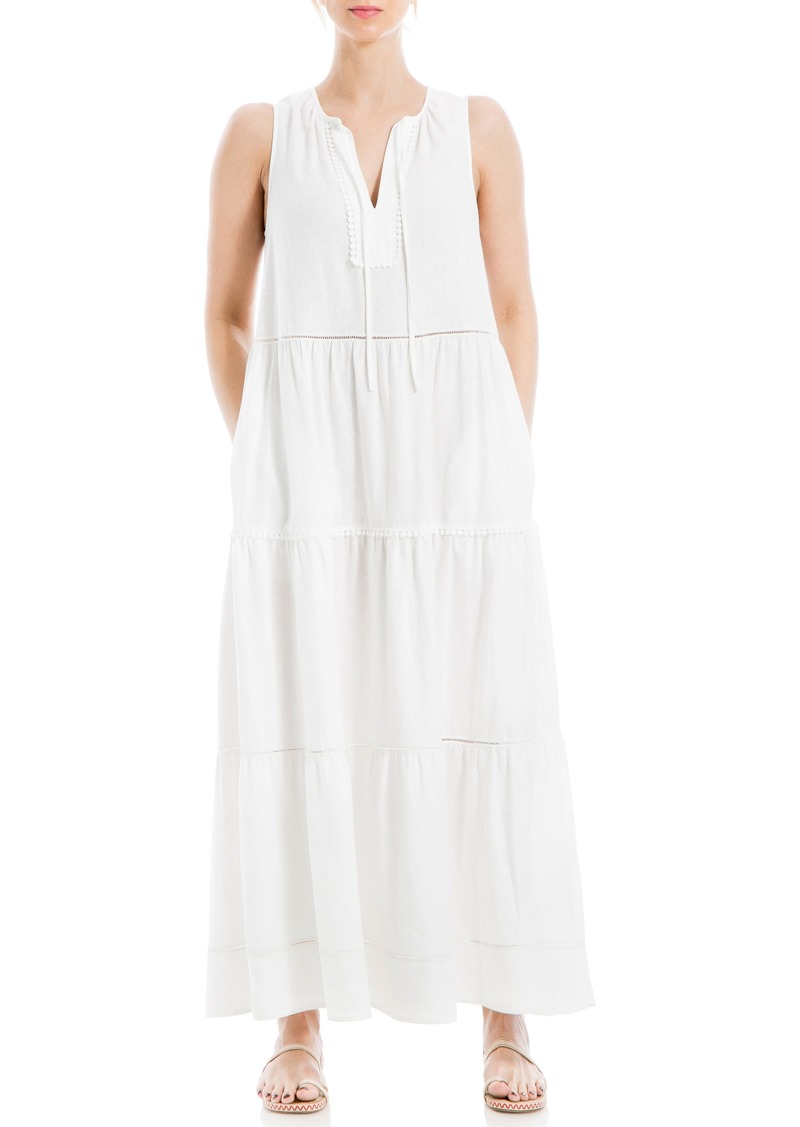 MAX STUDIO Tiered Linen Blend Maxi Dress in White at Nordstrom Rack