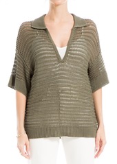 MAX STUDIO V-Neck Knit Polo Sweater in Oyster-Oyster at Nordstrom Rack