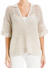 MAX STUDIO V-Neck Knit Polo Sweater in Oyster-Oyster at Nordstrom Rack