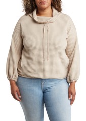 MAX STUDIO Waffle Knit Long Sleeve Pullover in Black at Nordstrom Rack