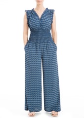 MAX STUDIO Wide Leg Crepe Jumpsuit in Black/Sage Simply Daisy at Nordstrom Rack