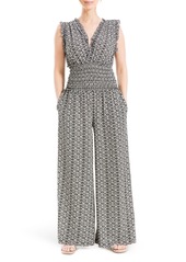 MAX STUDIO Wide Leg Crepe Jumpsuit in Black/Sage Simply Daisy at Nordstrom Rack