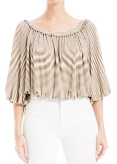 Max Studio Wide Scoop Neck Linen-Blend Bubble Top