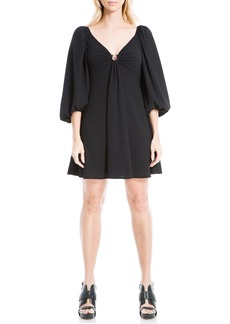 Max Studio Women's 3/4 Sleeve V-Neck Short Dress Black-St-Kn7684 Extra Large