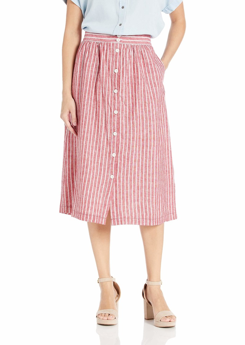 Max Studio Womens Button Front Linen Blend Stripe Skirt Skirt