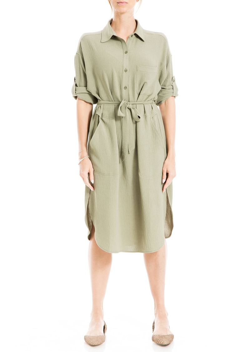 Max Studio Women's Button Front Midi Shirt Dress Lichen-Ww-25118