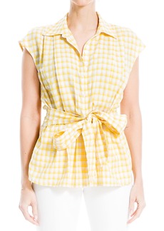 Max Studio Women's Cap Sleeve Button Front Top Yellow-M2103