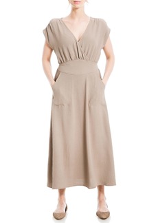 Max Studio Women's Cap Sleeve Pocket Midi Dress Stone Taupe-Ww25118