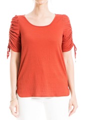 Max Studio Women's Cinkle Jersey Rouched Tie Sleeve Top