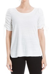 Max Studio Women's Cinkle Jersey Rouched Tie Sleeve Top Off White