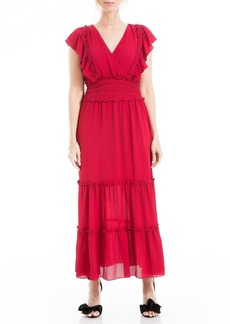 Max Studio Women's Crepe Flutter Sleeve Smocked Maxi Dress