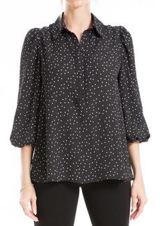 Max Studio Women's Crepe Long Sleeve Blouse Black/Ivory  Scattered Dots