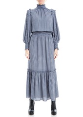 Max Studio Women's Crepe Long Sleeve Smocked Midi Dress  Extra Small
