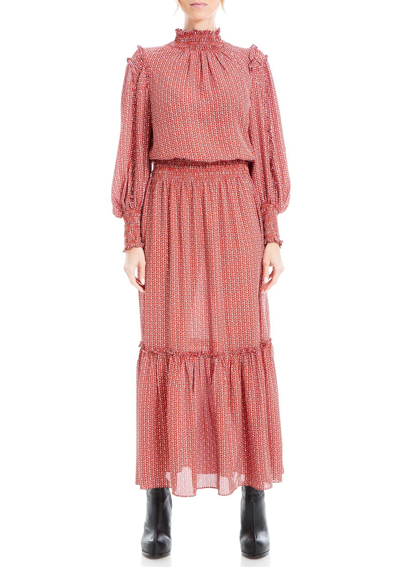Max Studio Women's Crepe Long Sleeve Smocked Midi Dress