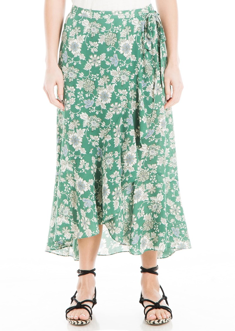 Max Studio Women's Crepe Maxi Ruffle Skirt Green  Floral Medley