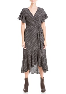 Max Studio Women's Crepe Ruffle Short Sleeve Wrap Midi Dress