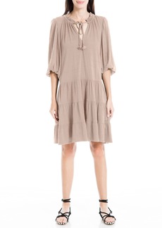 Max Studio Women's Crinkled Jersey 3/4 Sleeve Tiered Short Dress Taupe-0T73