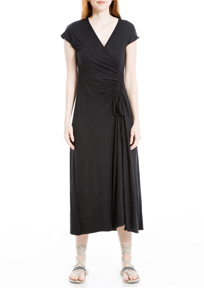 Max Studio Women's Crinkled Jersey Side Ruched Midi Dress Black-0T73