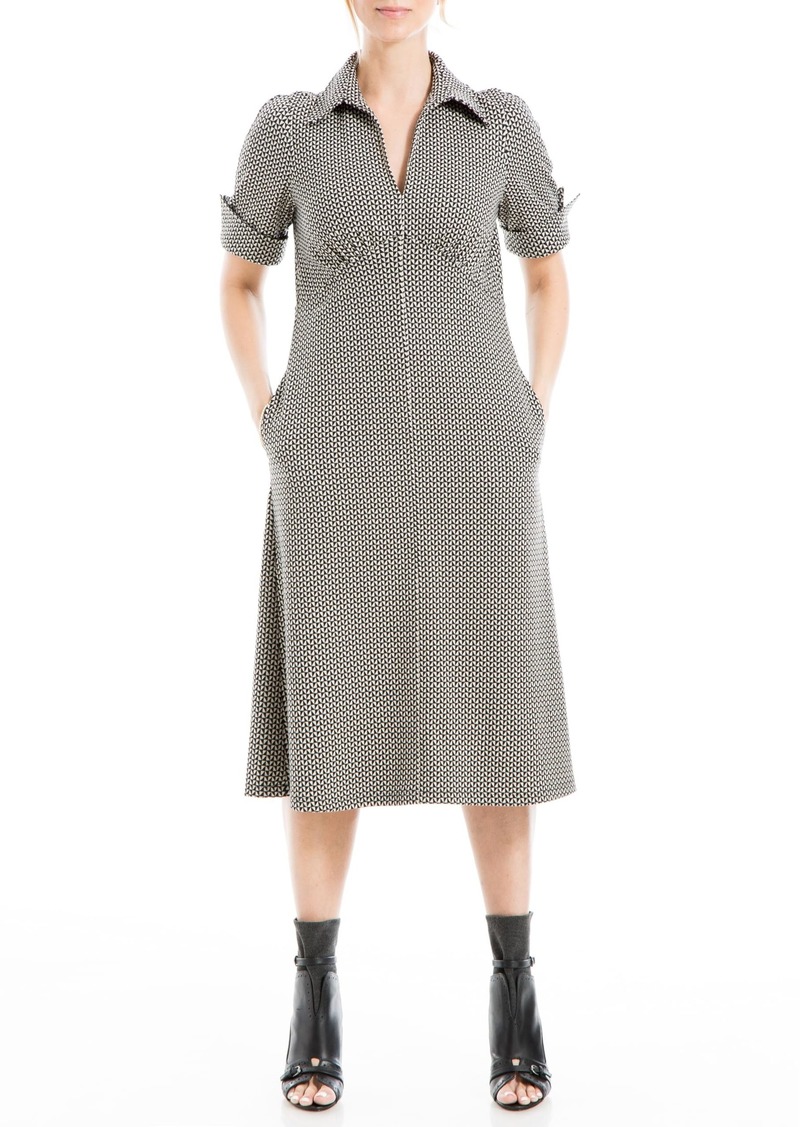 Max Studio Women's Double Knit Short Sleeve Collared Maxi Dress Black/Cream-B236207