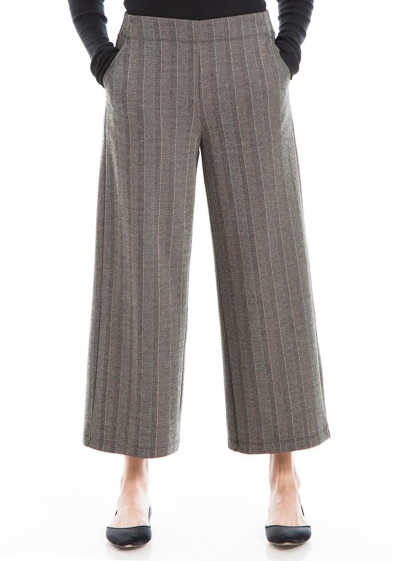 Max Studio Women's Double Knit Wide Leg Cropped Pant Black/Taupe/Cognac Herringbone-Ym-Xy198504