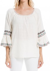 Max Studio Women's Embroidered Ruffle Sleeve Top  Extra Large