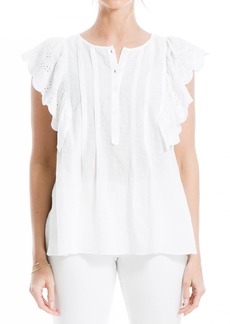 Max Studio Women's Embroidered Stitch Flutter Sleeve Top
