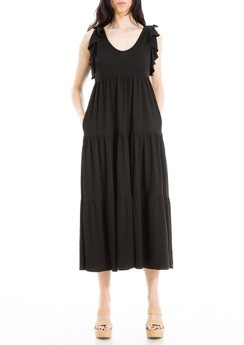 Max Studio Women's Flutter Sleeve Maxi Tiered Dress Black-0T73
