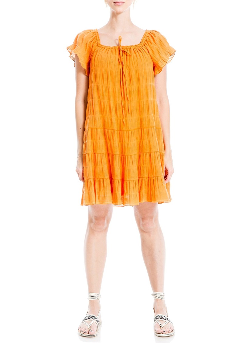 Max Studio Women's Flutter Sleeve Short Tiered Dress