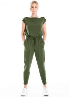 Max Studio Women's French Terry S/L Button Shoulders Crop Jumpsuit
