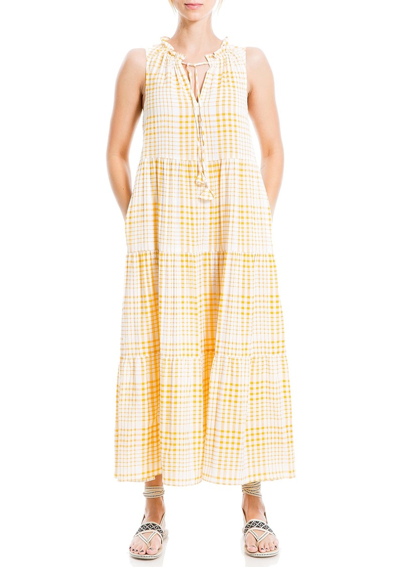 Max Studio Women's Gingham Tiered Maxi Dress Yellow-8068-Yf