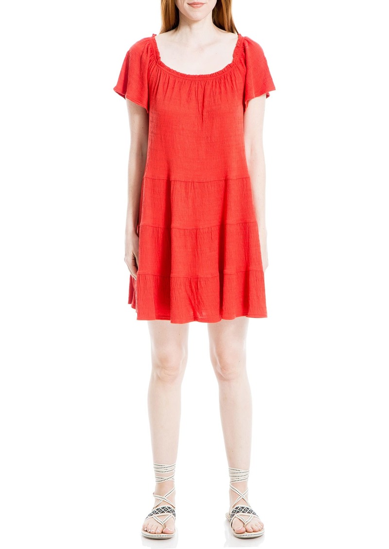 Max Studio Women's Jersey Sleeve Tiered Short Dress Lava-0T73