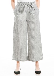 Max Studio Women's Linen Blend Wide Leg Pant with Waist Tie Black/White Stripe-Az807049