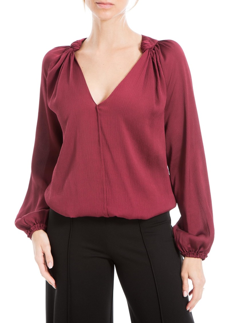 Max Studio Women's Matte Satin Balloon Sleeve V-Neck Blouse US