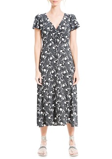 Max Studio womens Moss Crepe Cinched Front Flutter Sleeve Midi Dress   US