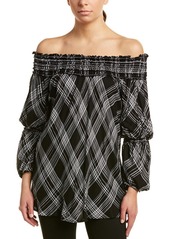 Max Studio Women's Off The Shoulder Flared Sleeve Plaid Blouse  S