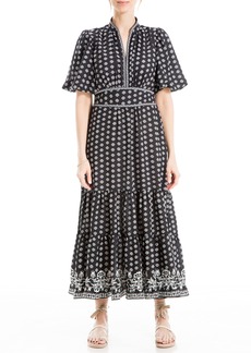 Max Studio Women's Spring 2023 Fashion Flutter Sleeve Printed V-Neck Maxi Dress