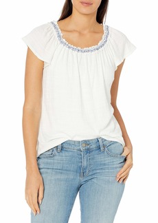 Max Studio Women's On/Off Shoulder Cap Sleeve Crinkled Knit Jersey Top  Extra Small