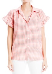 Max Studio Women's Plaid Button Front Top Watermelon/Cream-Nt13