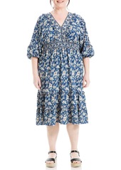 Max Studio Women's Plus Size 3/4 Sleeve V Neck Tiered Dress