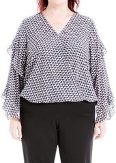 Max Studio Women's Plus Size Crepe Long Sleeve Faux Wrap Blouse