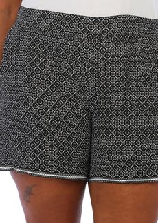 Max Studio Women's Plus Size Crepe Shorts with Pockets Black/Ivory Button Daisy Grid PNL