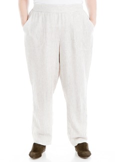 Max Studio Women's Plus Size Linen Yarn Dye Stripe Pant
