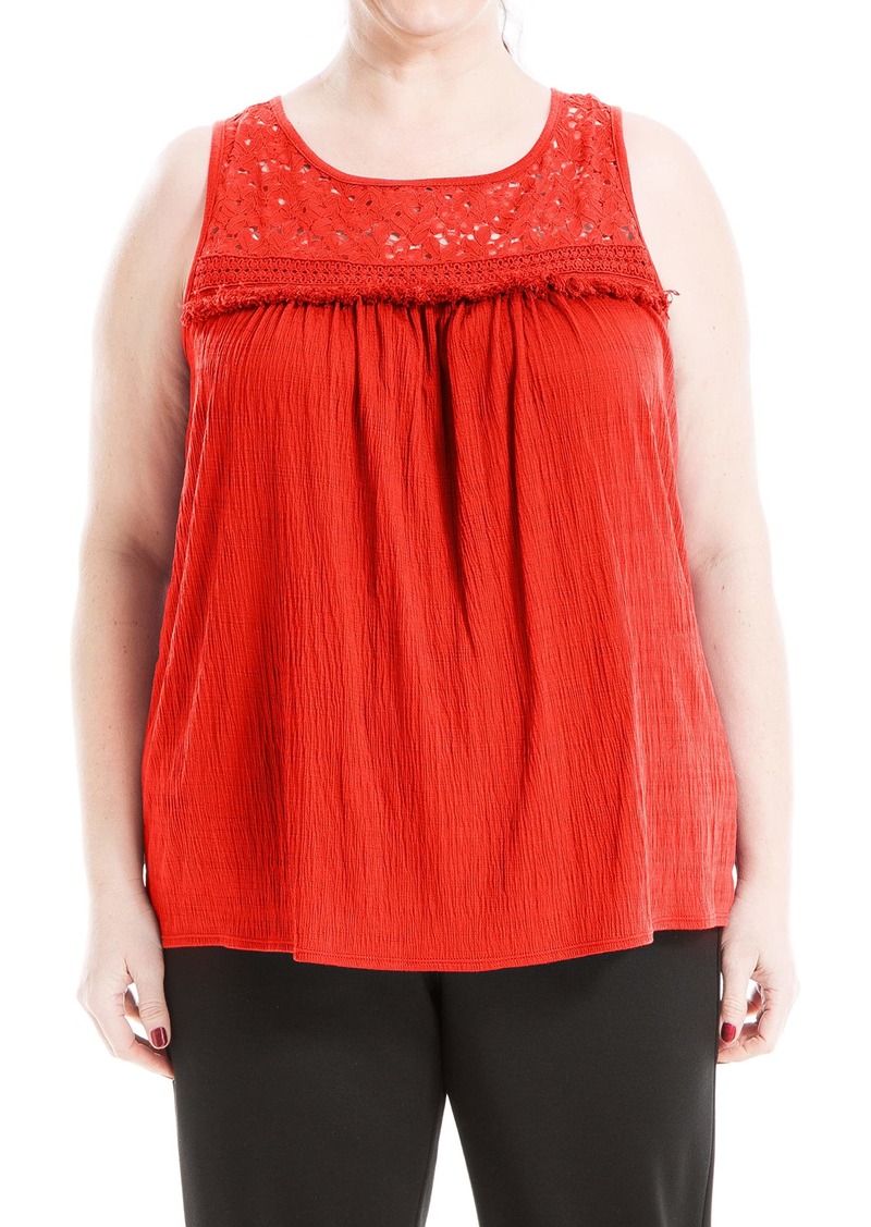Max Studio Women's Plus Size Sleeveless Lace Yolk Knit Top