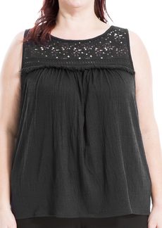 Max Studio Women's Plus Size Sleeveless Lace Yolk Knit Top