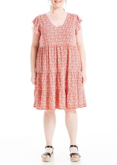 Max Studio Women's Plus Size Spring 2024 Fashion Flutter Sleeve Printed Flowy Dress
