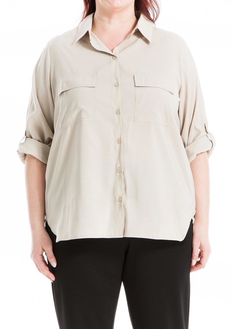Max Studio Women's Plus Size Utility Tab Sleeve Shirt