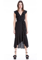 Max Studio Women's Printed Ruffle Wrap Midi Dress Black/Off White  Scattered Polka Dot