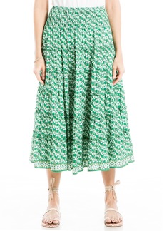 Max Studio Women's Rayon Midi Smocked Waist Tiered Skirt