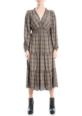 Max Studio Women's Rayon Plaid Long Sleeve Midi Dress